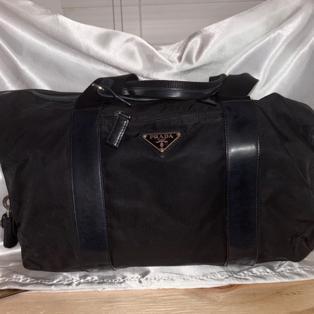 Prada black nylon with leather accents